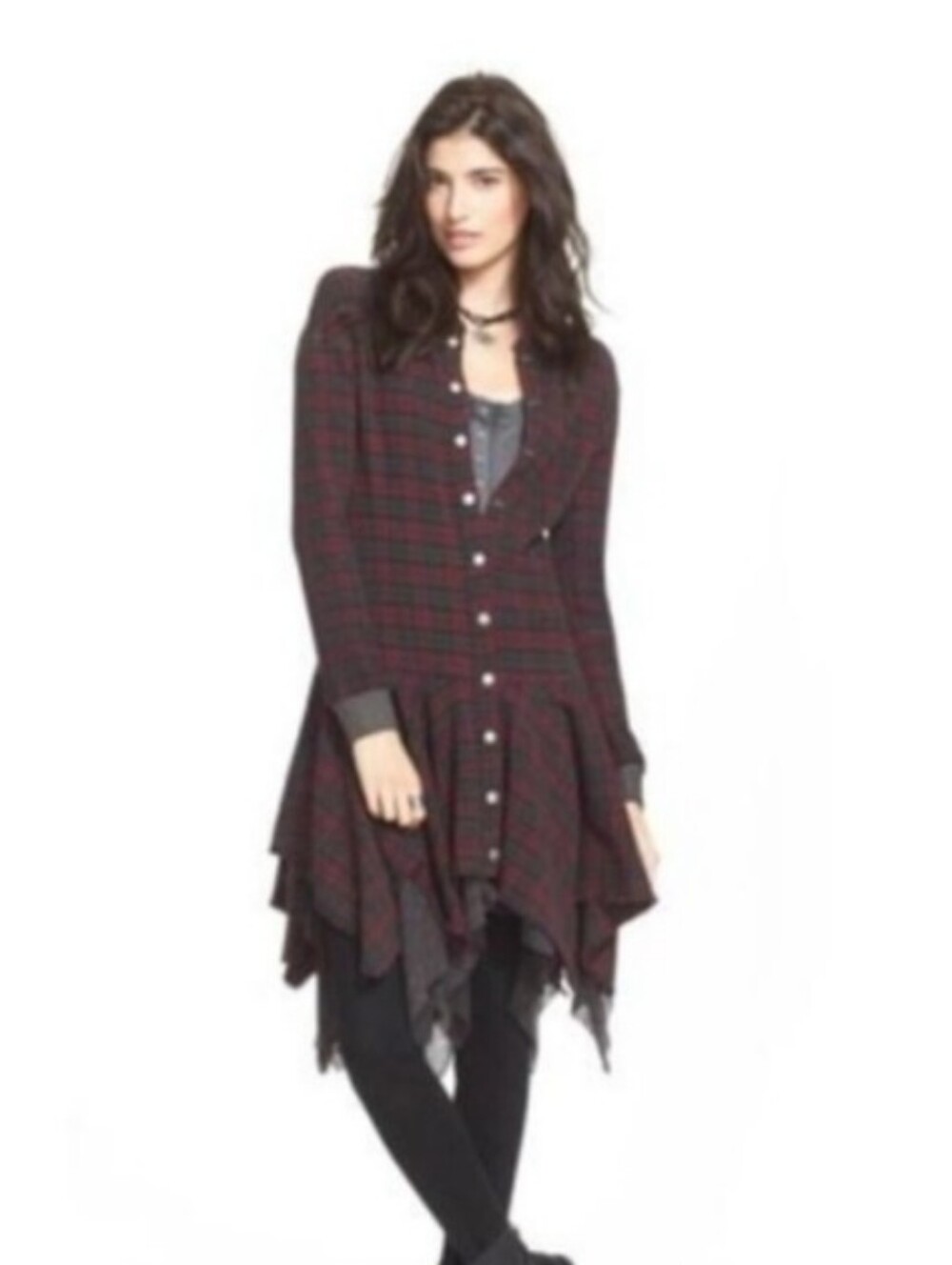 Free People Asymmetrical Tattered Hem Duster Xs